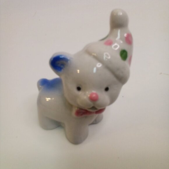 Ceramic Teddy Bear Party Hat Vintage Cute 3" Tall Home Decor - Picture 9 of 11